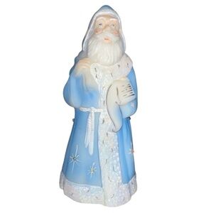 Fenton #939 Blue Glass MORNING STAR SANTA Signed S. Wajda 8" Figurine